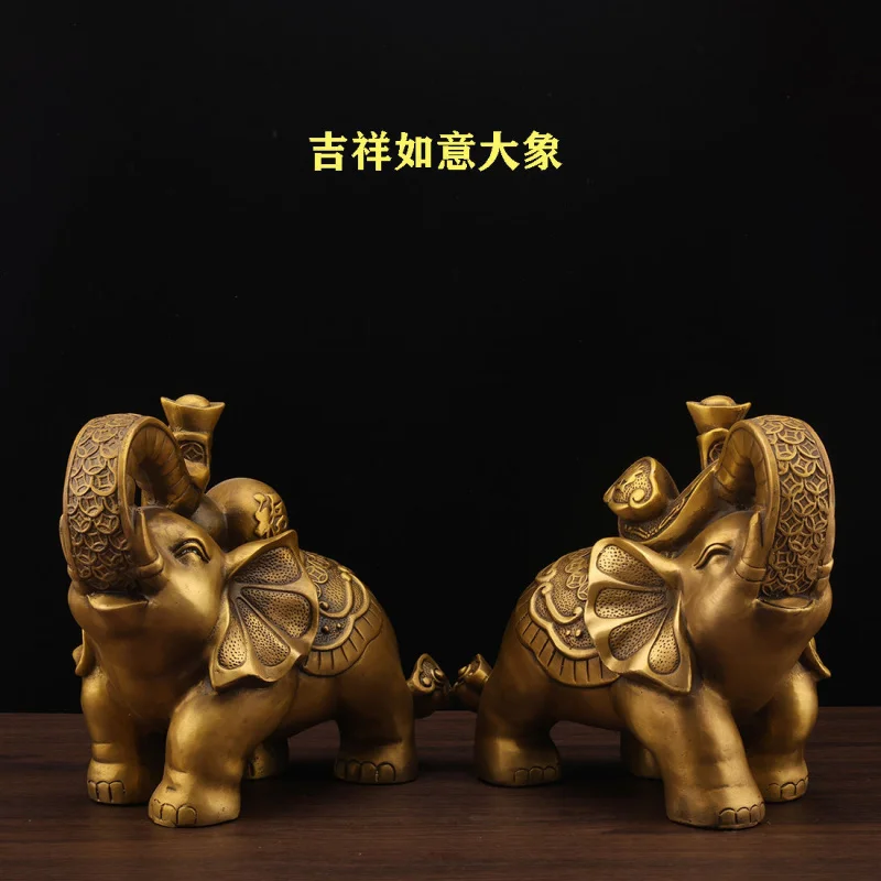 A Pair Of Pure Copper Elephant Ornaments That Absorb Water And Attract Wealth, Suitable For Decorating The Living Room, Wine Cab