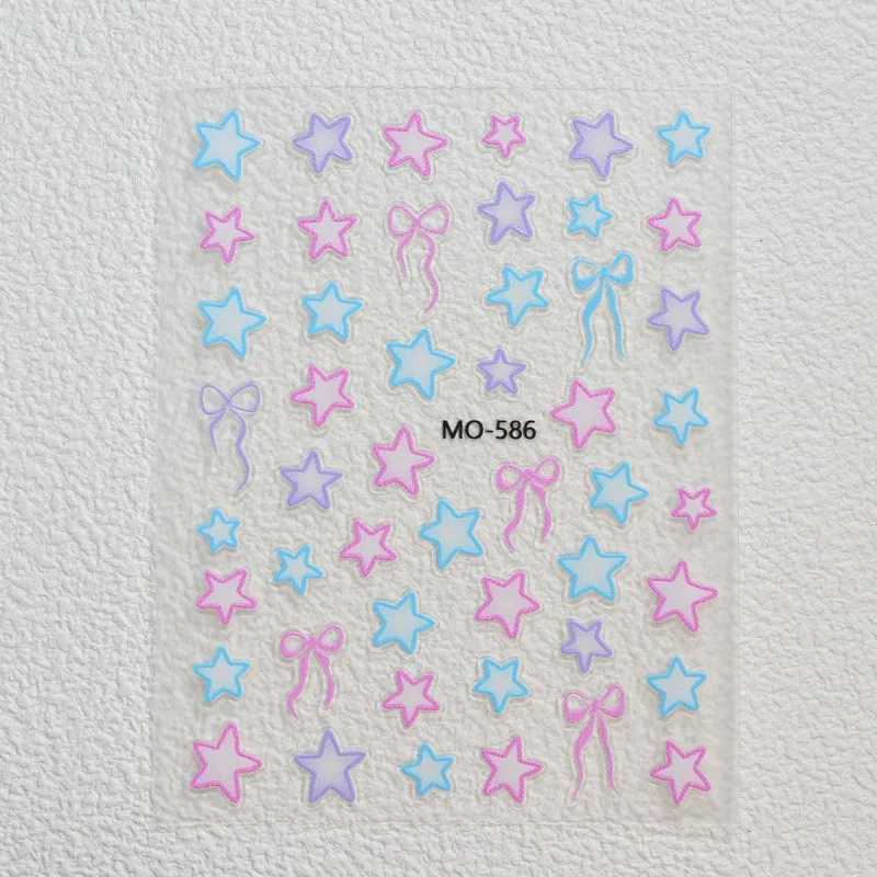 도파민 증진 컬러풀 미니 3D 나비 매듭 스티커 별 엠보싱 수제 저널링 재료 데코 패치워크