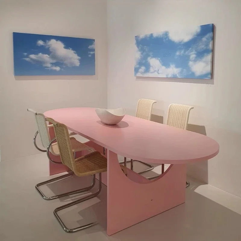 Creative Color Memphis Pink Dining Table Island Multiplayer Meeting Desk
