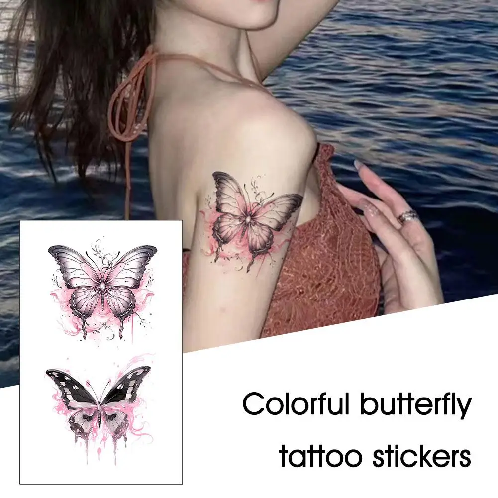 1PCS Colorful Butterfly Tattoo Stickers Waterproof Lasting Tattoo Art Style Stickers Tattoos Temporary Long H0R6