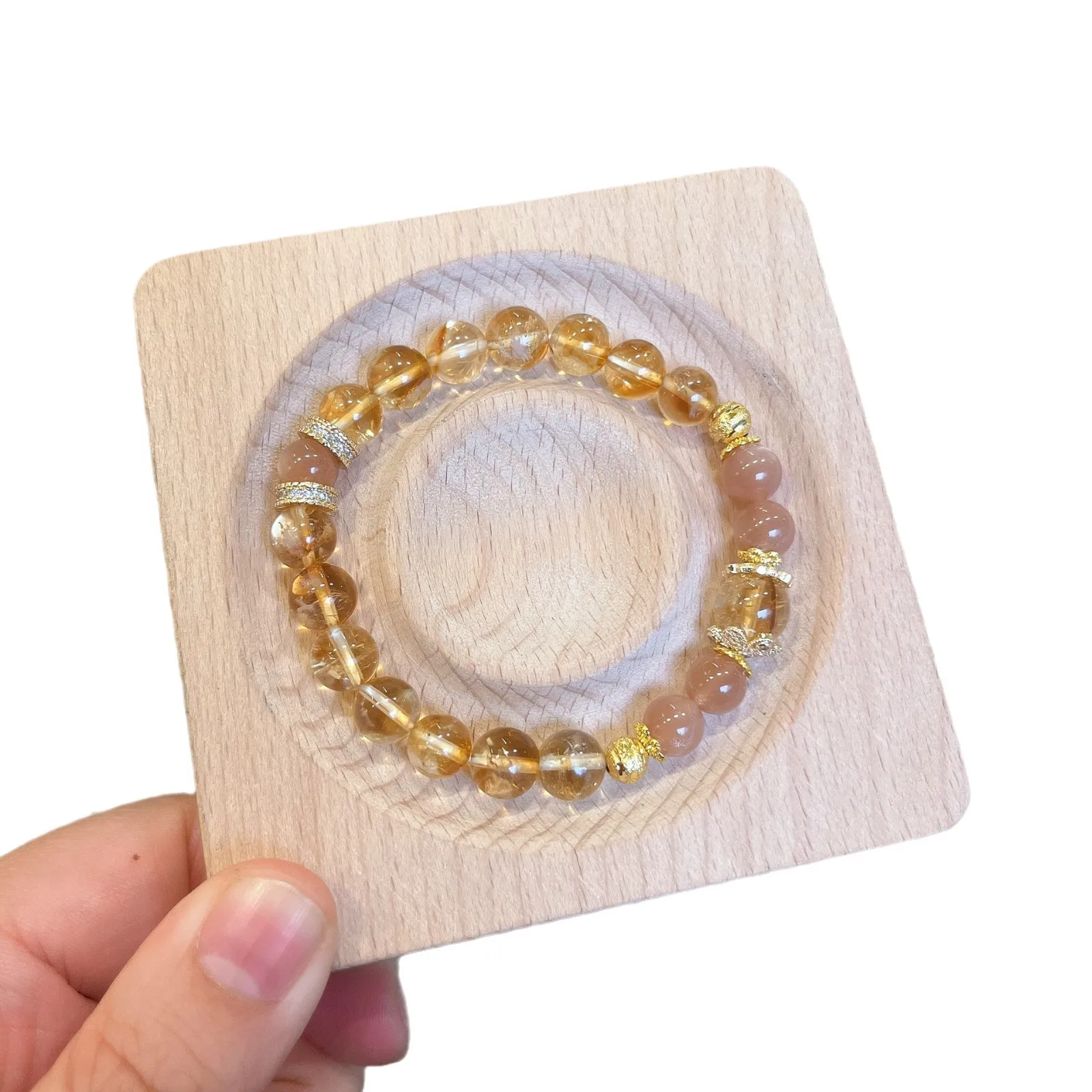 Chinese Style Lucky Good Fortune Blessing 8mm Natural Citrine Sunstone Orange Moonstone Beaded Bracelet For Women Light Luxury