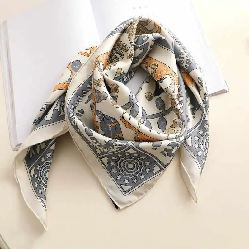 Luxury Designer Mulberry Twill Silk Scarf Women Square Bandanas Top Accessories Women Hand Rolled Edge Headband Handkerchief 90