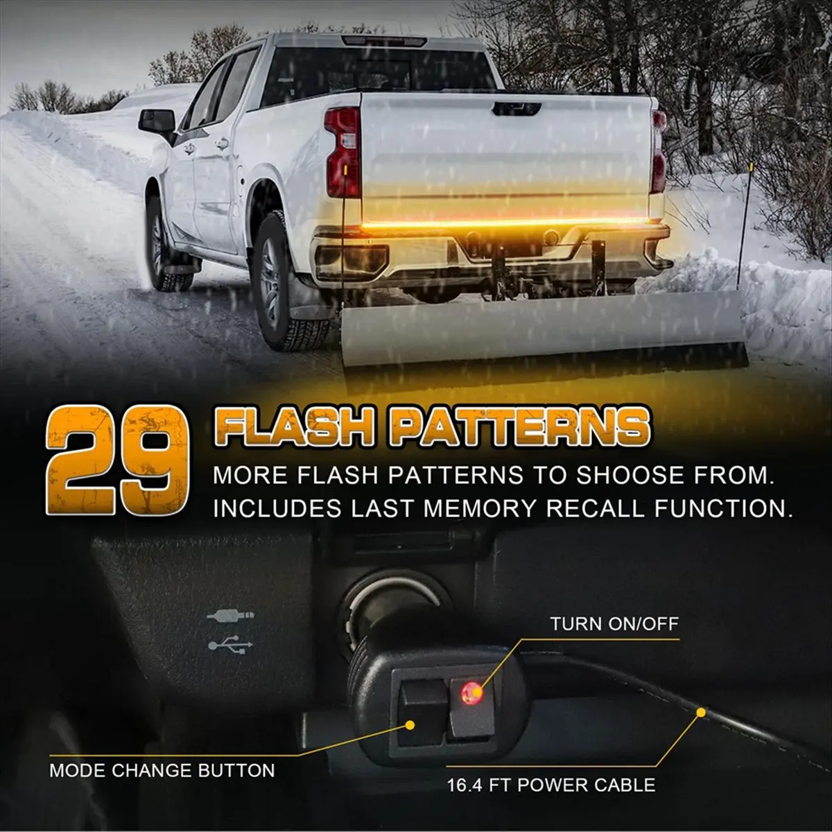 *X07A 60Inch Tailgate Strobe Lights Strip LED Tail Light Bar Warning Emergency Lights Tow Plow Trucks Pickup Trailer Amber view 3