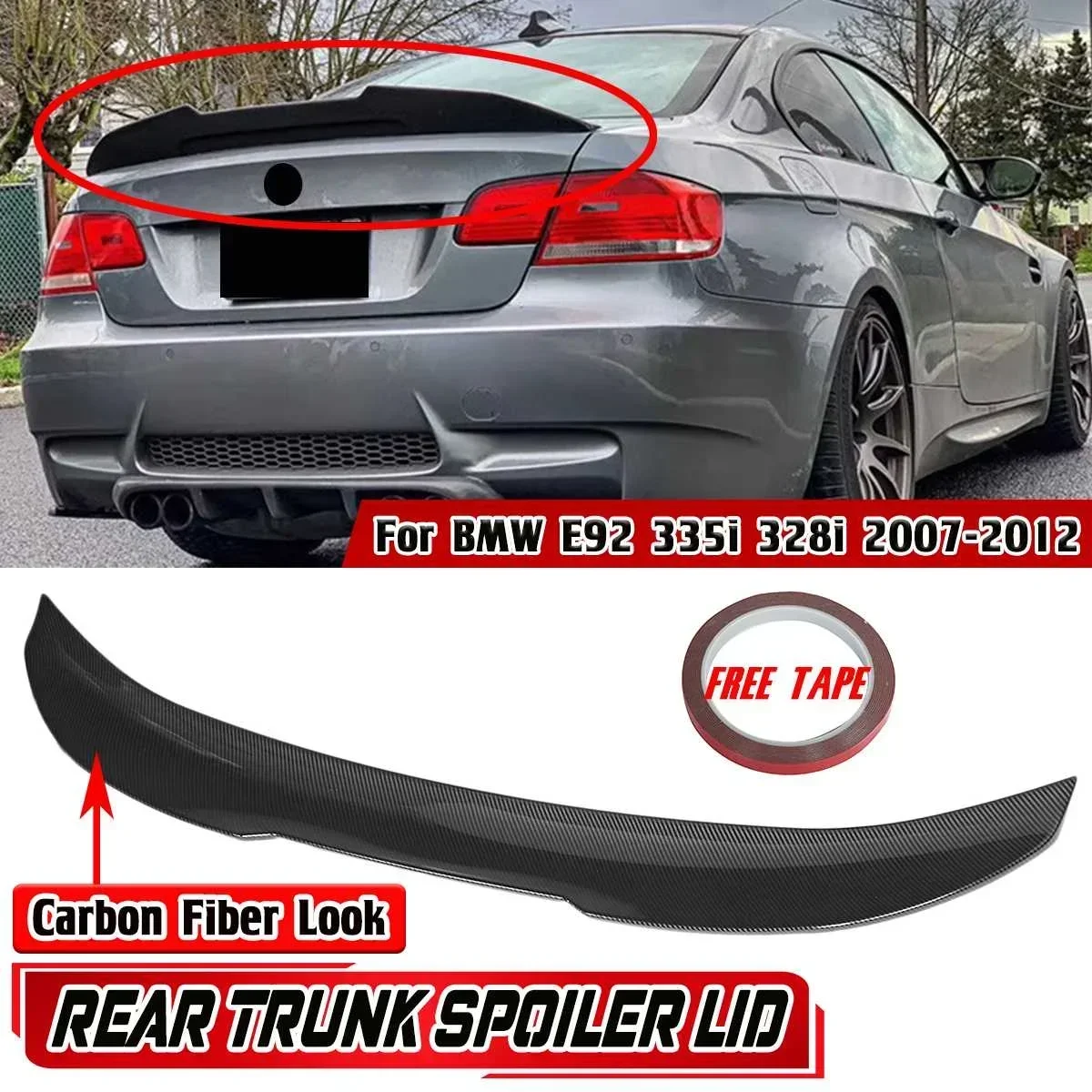 

New PSM Style Car Rear Trunk Boot Lip Wing Lid Extension For BMW E92 335i 328i 2007-2012 Car Rear Wing Spoiler Lip ABS Body Kit