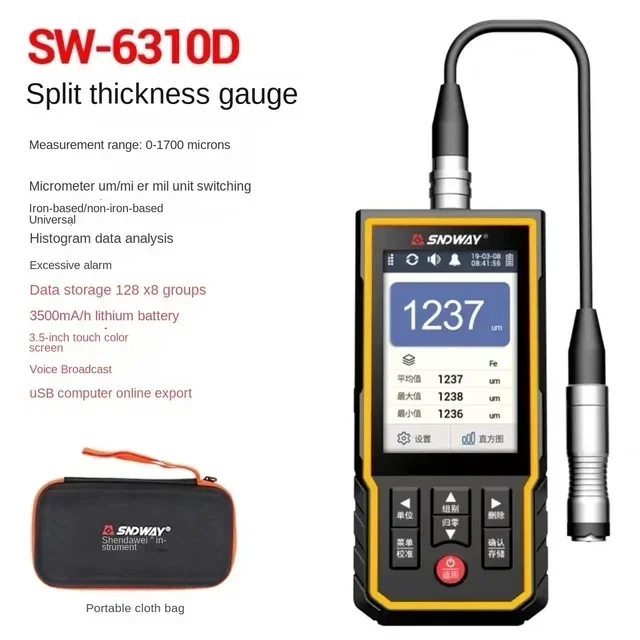 

SNDWAY SW-6310D Paint Thickness Gauge Digital Coating Thickness Gauge Car Thickness Tester Measuring Tool For Manual Measurement
