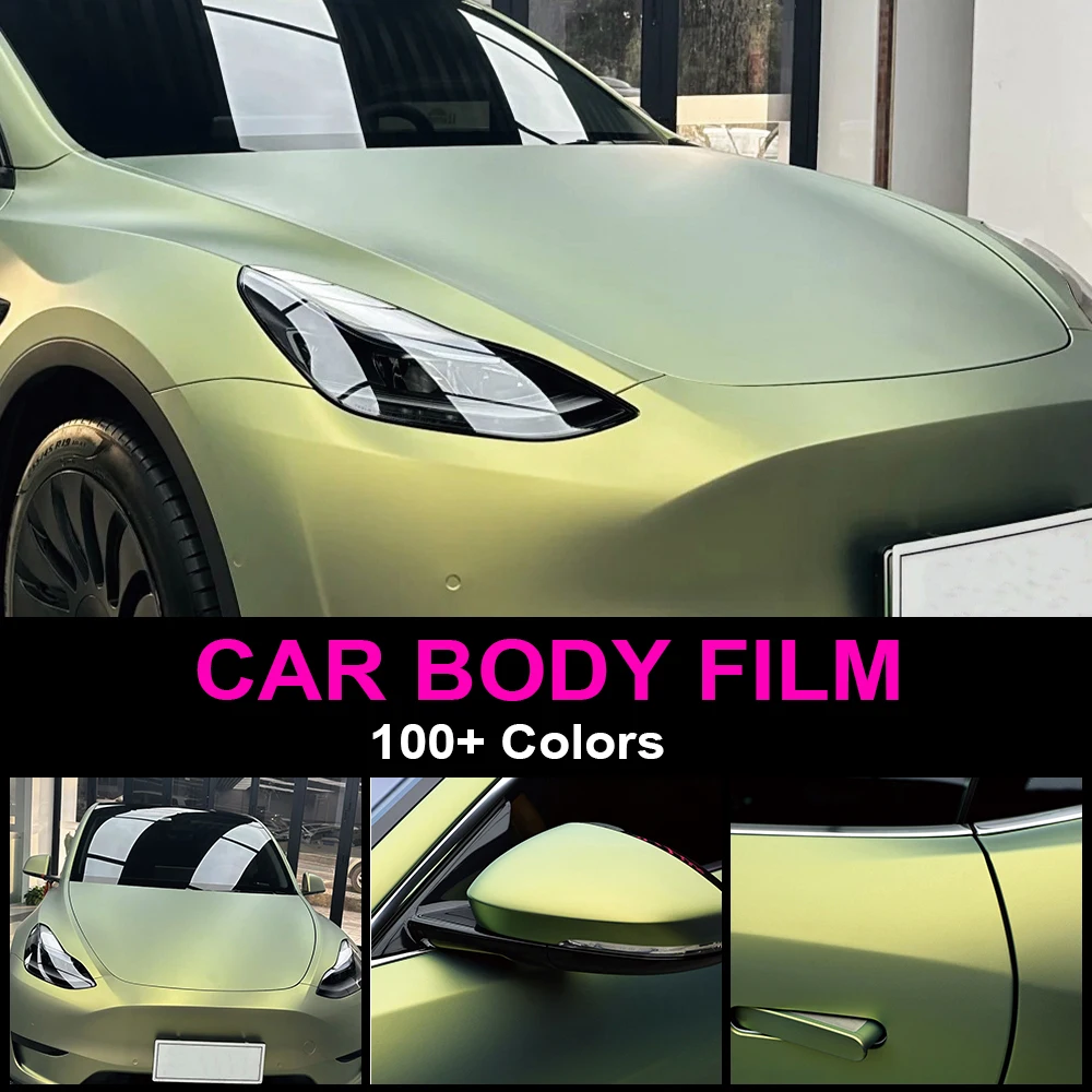 Car Wrap Vinyl Film PET Matt Lightning Green Scratch-Resistant Cover Auto Full Partial Body Motorcycle Vehicle Color Change Para