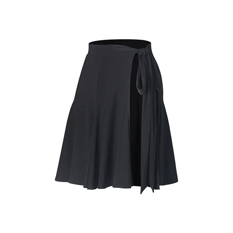 Falda de baile latino para mujer, bufanda negra de leopardo a la cadera, ropa de práctica para adultos, falda de entrenamiento para baile de Salsa Cha Rumba DNV18537