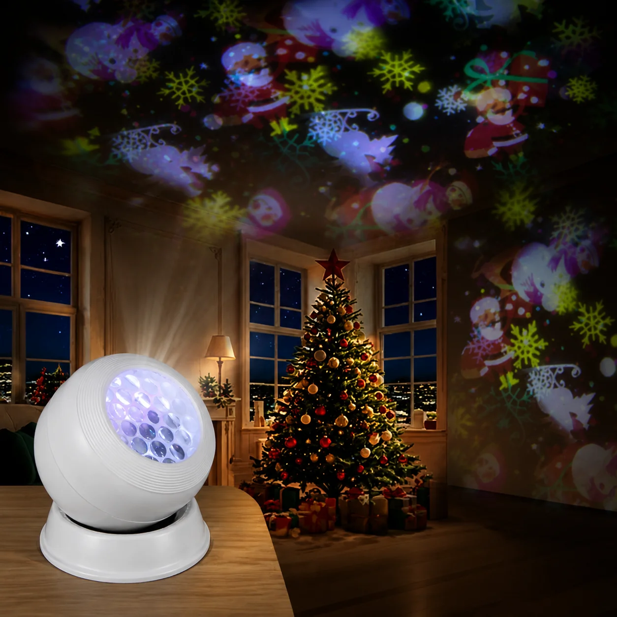 1pc Christmas Projector Light,360° Rotating Dynamic Night Light USB Powered Christmas Pattern ,Night Lighting Christmas Decor