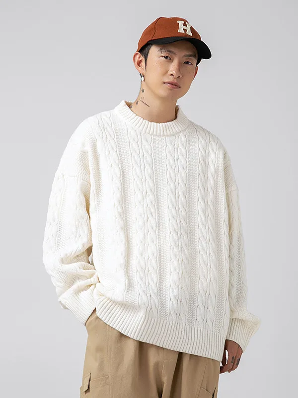 

Loose Fit Knitted Sweater round Ne Pure Color Japanese Sle Men's Autumn Winter Base Layer Vintage Knitwear Jaet Coat