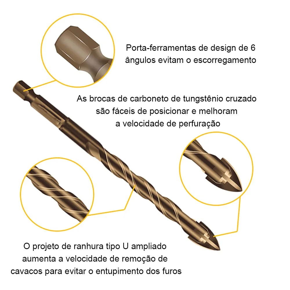 Sierra de agujero hexagonal cruzada para azulejos, vidrio, cemento, Metal, cerámica, madera y plástico, broca triangular de aleación, tamaño de 3mm,