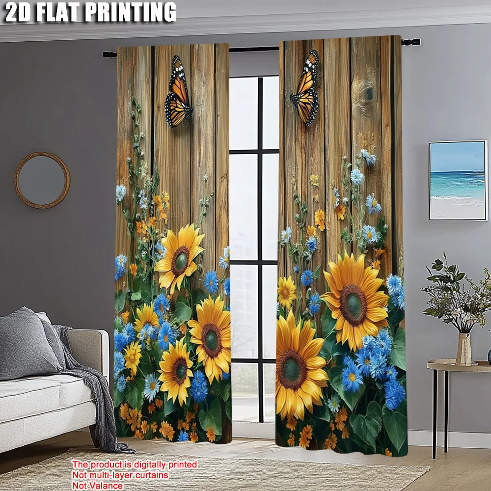2pcs, Curtains Digital Printed 2D print Rustic Sunflower Machine Washable (without rod) Stuff Clearance Perfect for Bedroom,