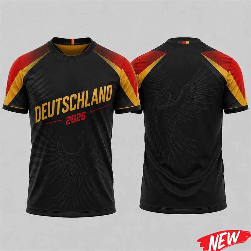 Men's 2026 Germany Football Graphic Oversized Quick Dry Round Neck Short Sleeve Outdoor Casual Sports T-Shirt Trendy Top