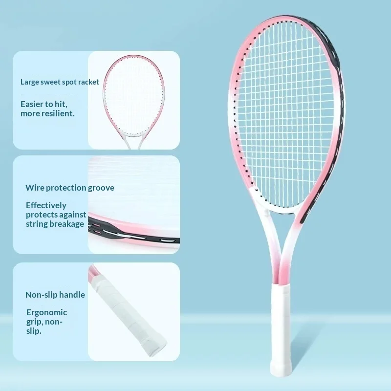 

New 27 Inch Tennis Racket Rebound Trainer Kids Adults Solo Practice Set Portable Lightweight Durable