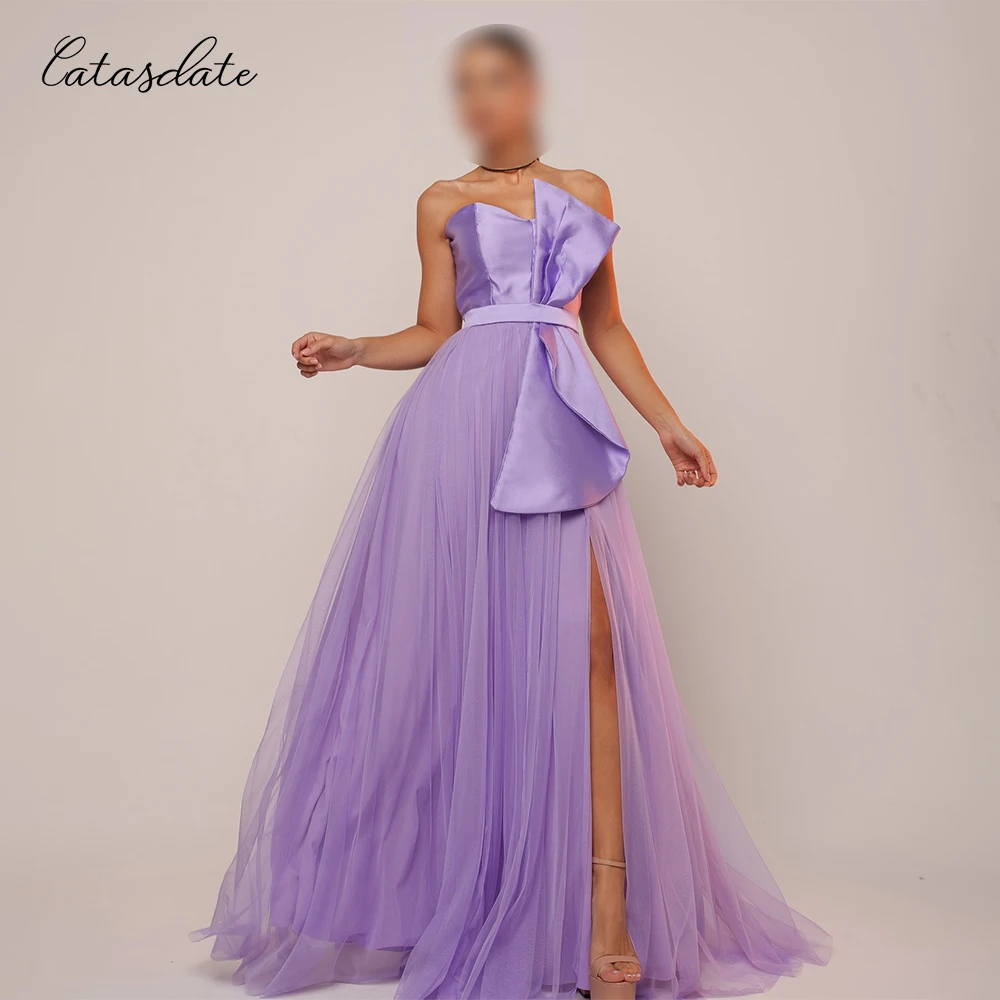 

Catasdate A Line Party Dress Side Slit Evening Dress Tulle with 3D Flowers فساتين مناسبة رسمية Customized