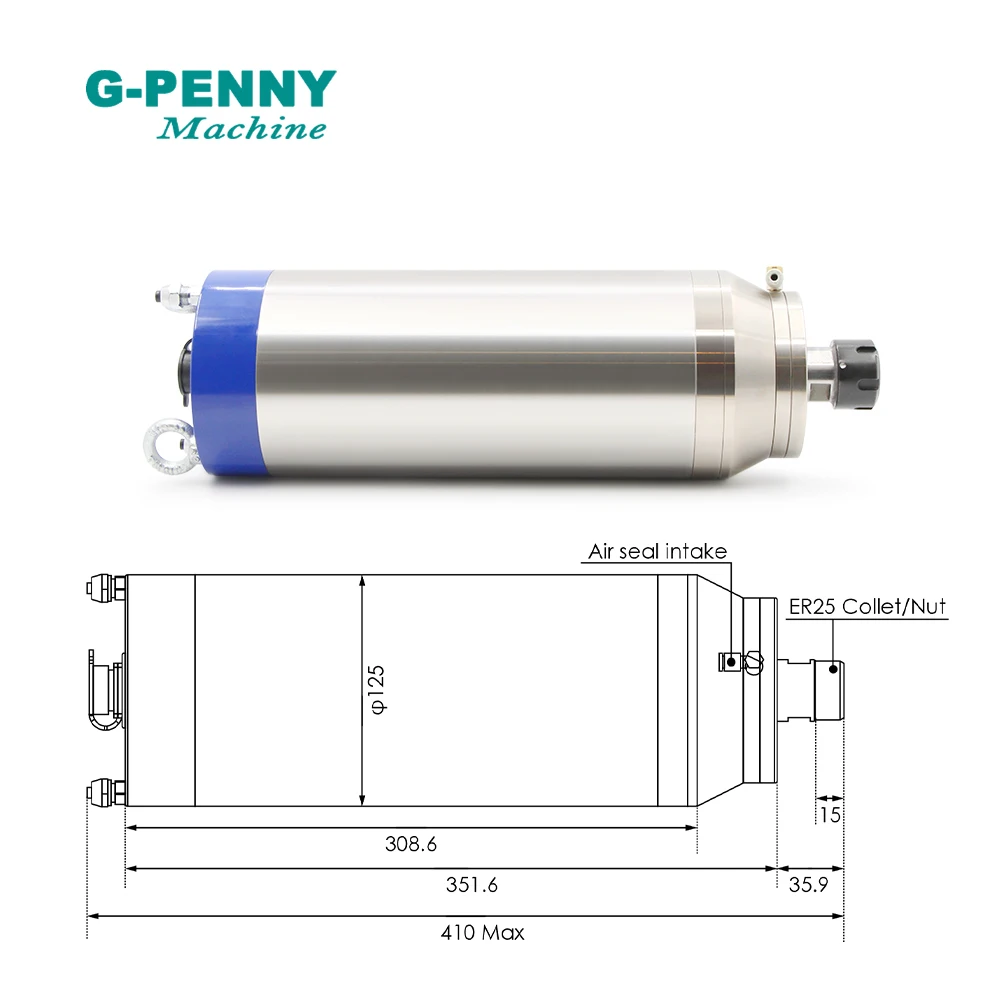 g-penny 5.5KW ER25 220V/380V D125mm Water Cooled Spindle motor Bullet type Gas Seal 4pcs Ceramic Bearings