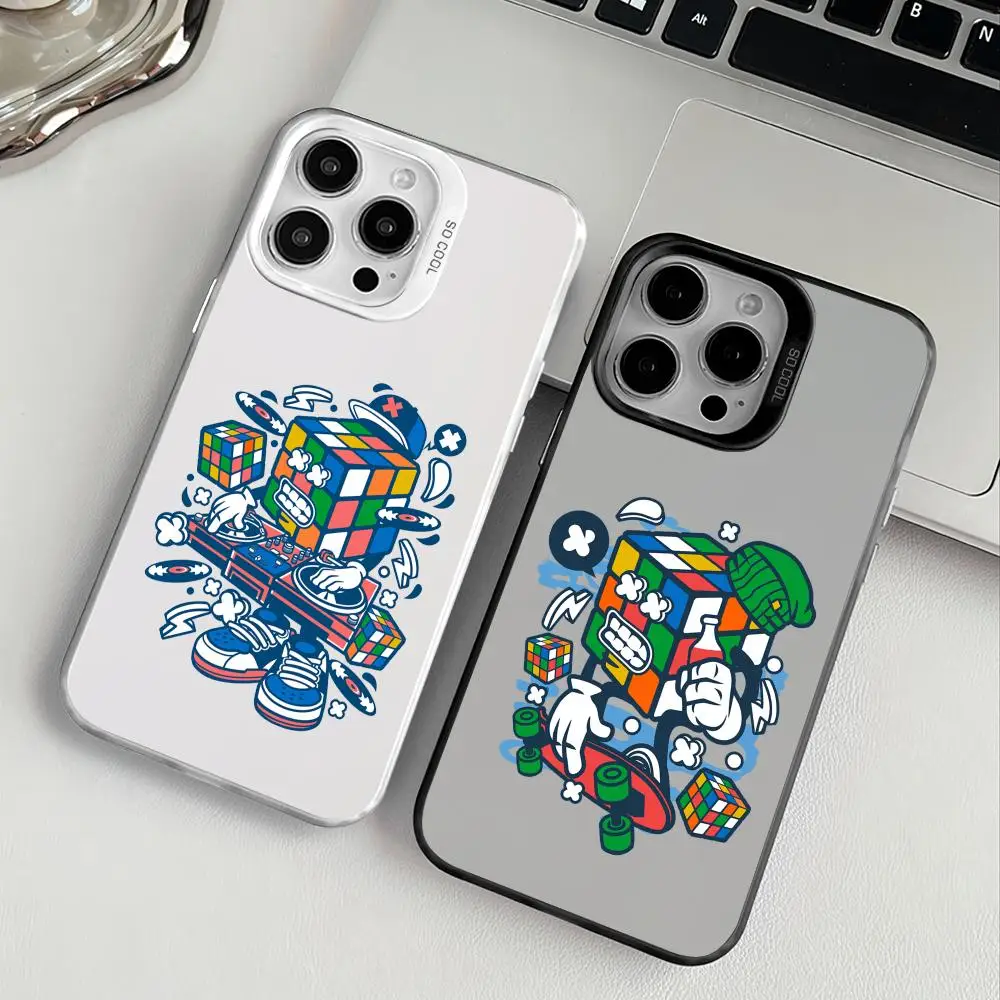 حافظة هاتف لهاتف آيفون 17 16 15 14 13 12 11 برو ماكس أسود أرجواني غير لامع ليزر معدني أورورا فوندا جرافيتي المكعب السحري