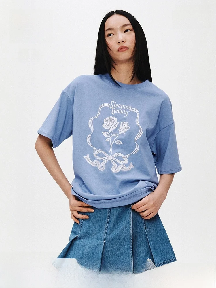 

Comfortable Casual Women's T-irt Large Silhouette ort Sve Printed Design Cotton Spring Summer Faion H&M 32428