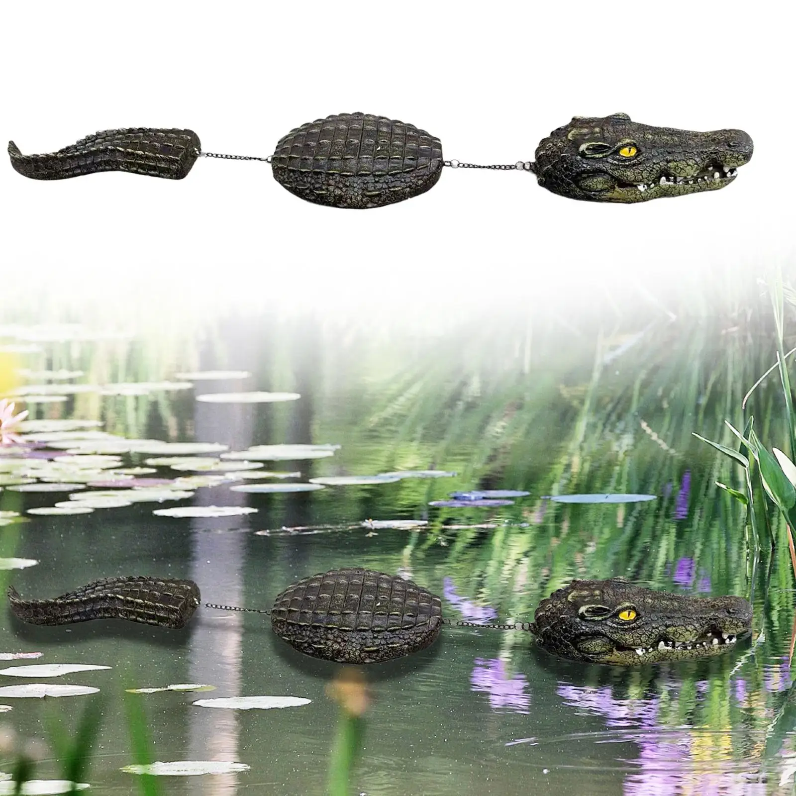 

Поплавок для бассейна, приманка из крокодила, искусственный крокодиловый орнамент, контроль гуся и утки, трехсекционная скульптура статуи аллигатора