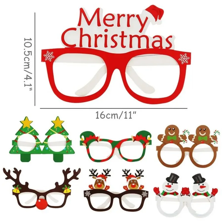 9Pack Christmas Paper Glasses - Festive Photo Booth Props, Santa Snowflake Styles Disposable for Adults Kids Holiday Party Dec