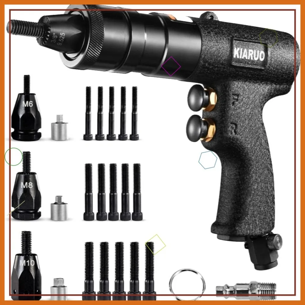 

Pneumatic Rivet Nut Gun M6 M8 M10 Metric Self-locking Head, Industrial Grade Adjustable Speed Pull Rivnut Gun LM07 Button Switch