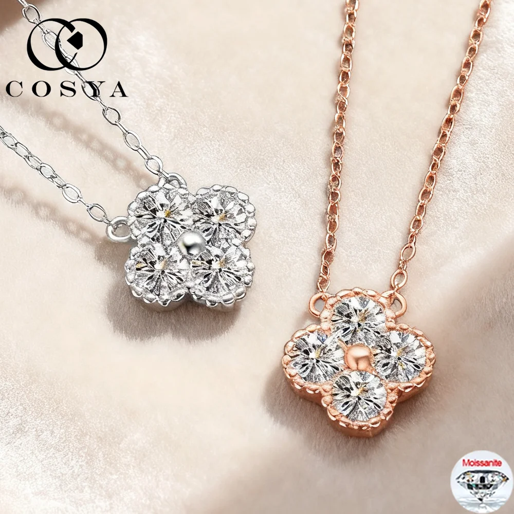 

COSYA ожерелья с подвеской из муассанита S925, серебро, 4-х каменный лист, клевер, цепочка на шею для женщин, свадебные ювелирные изделия, подарок