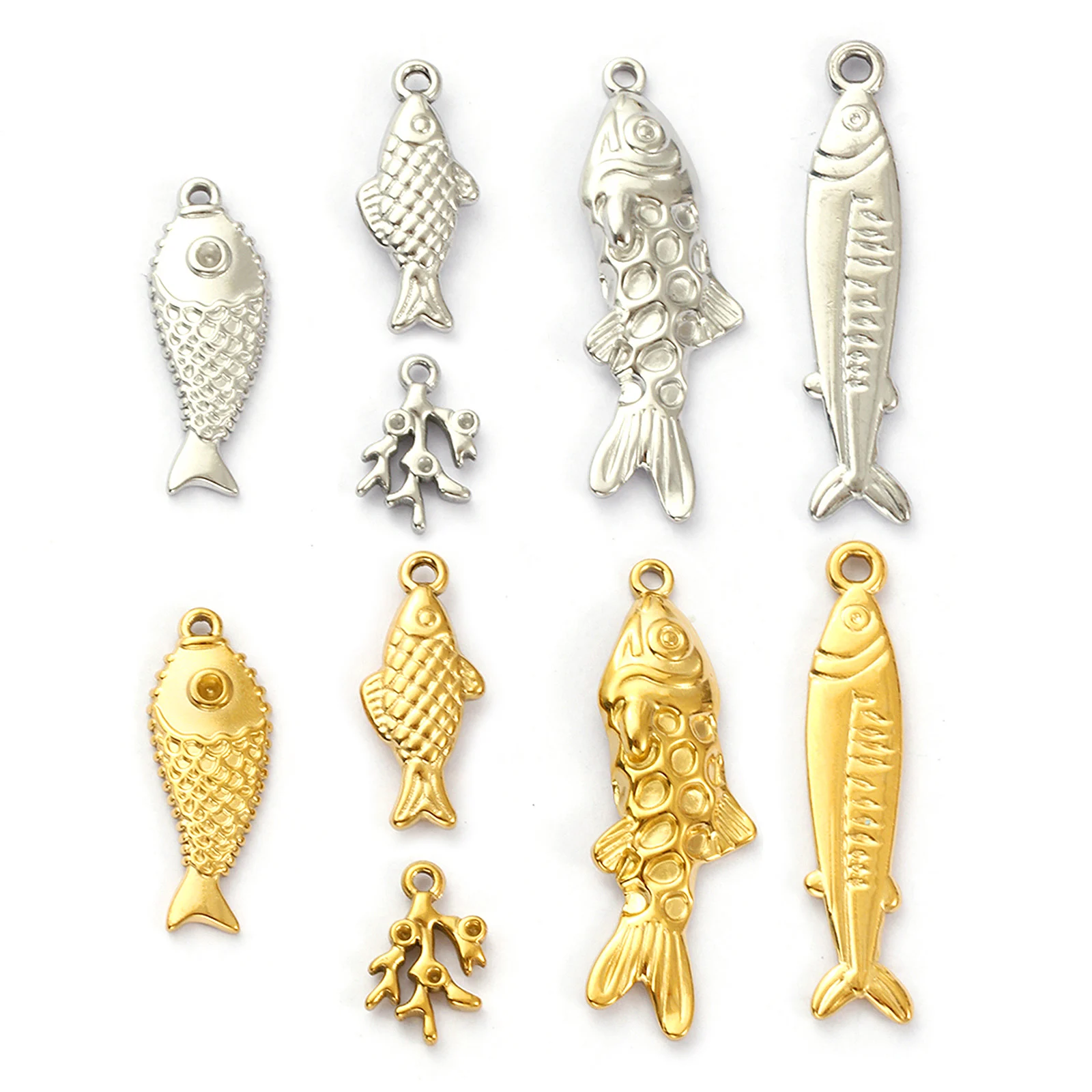 2/5 Piece 304 Stainless Steel Ocean Jewelry Charms Fish Coral Pendants For DIY Accessories Necklace Bracelet Making Findings