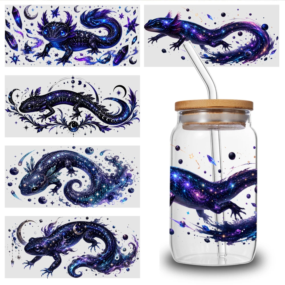 5 Sheets Galaxy Axolotl UV DTF Stickers Mug Decoration Gift Transfer Sticker Decal Suitable for 16 oz Glass