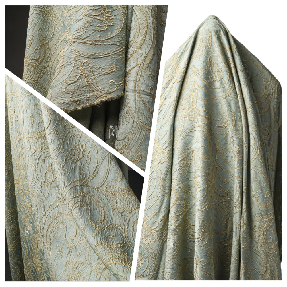 

Синяя металлическая проволока с рисунком, хлопково-льняная ткань, жаккардовая трехмерная рельефная занавеска, украшение, юбка, дизайнерская ткань одежды