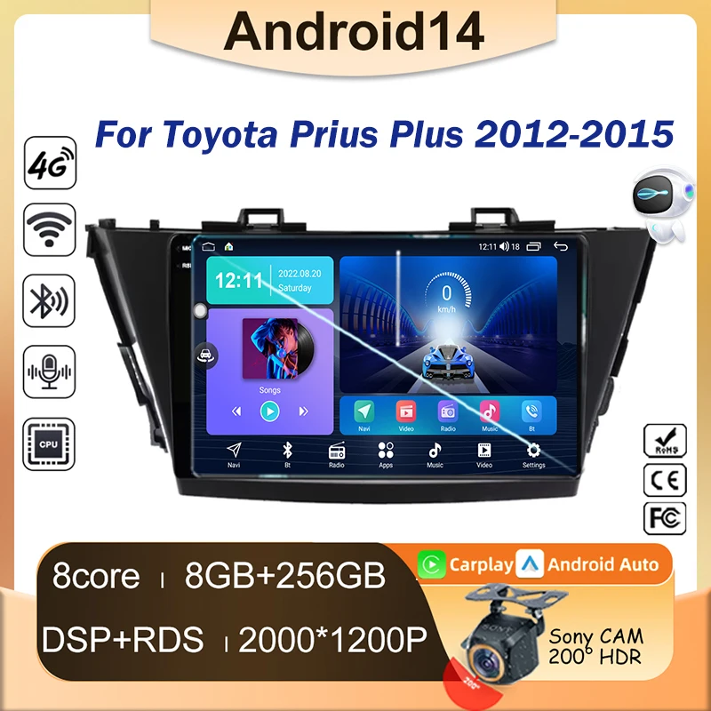 

9" Car Radio For Toyota Prius Plus Alpha 2012-2015 Carplay Android Auto Player Multimedia Video Navigation No 2din DVD Stereo