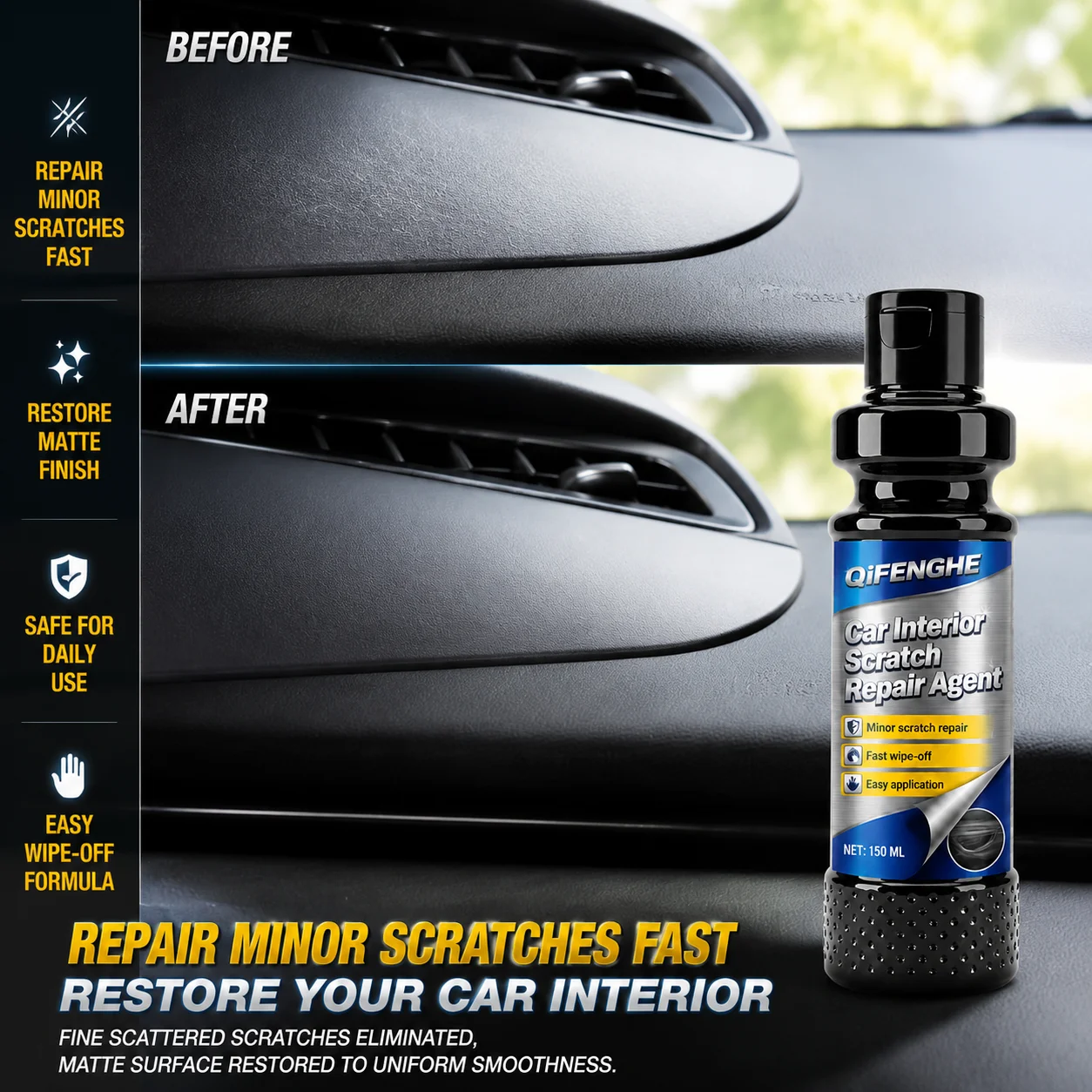 Auto Detailing Plastic Scratch Remover for Dashboard Door Panel Fix Minor Scuffs Restore Smooth Matte Texture 150ml