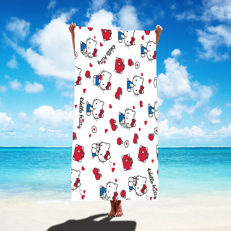 

Hello Kitty Beach Towel Kawaii Sanrio Cute Anime Summer Beach Pool Party Water Absorbing Quick Drying Ultra Fine Fiber Towel