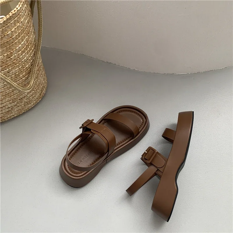 2023 New Gladiator Summer Sandals Fashion Platform Flats Elegant Open Toe Ankle Strap Dress Shoes