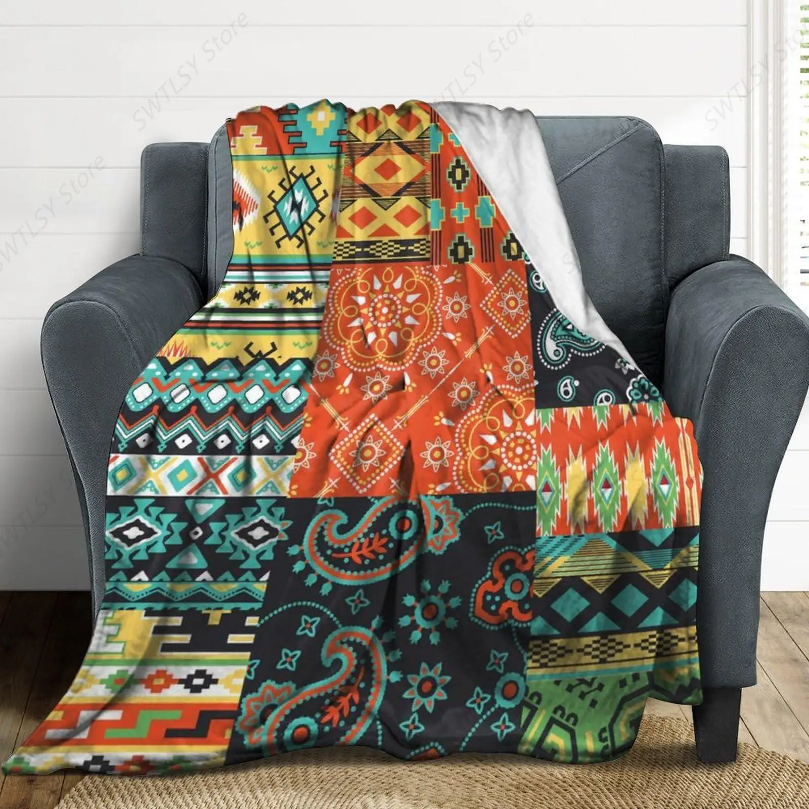 Soft and Warm Throw Blankets for Couch Sofa and Bed, Compatible with Native American Colorful, Cute Fleece Blankets Gift