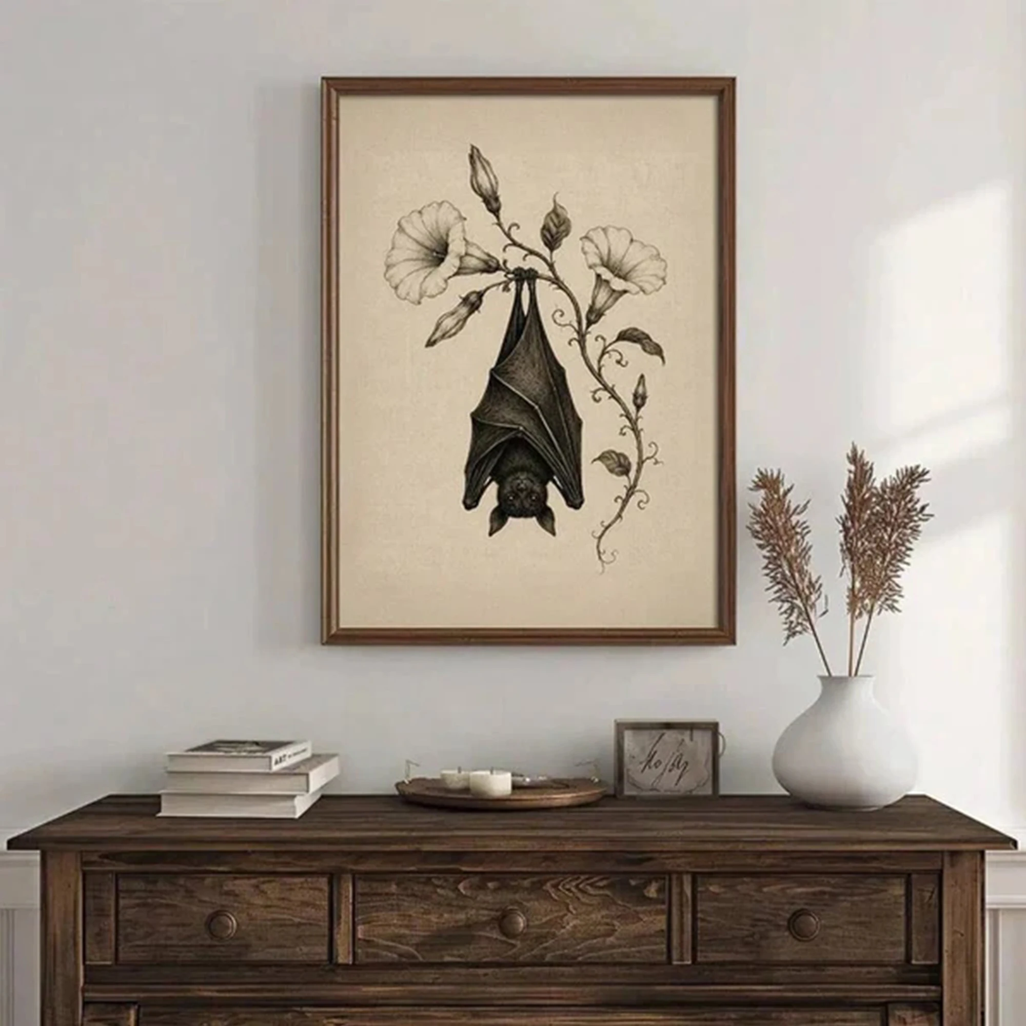 Retro Hanging Upside‑Down Halloween Bat Wall Art Print Canvas Painting Poster Picture For Living Room,Bedroom Home Decor