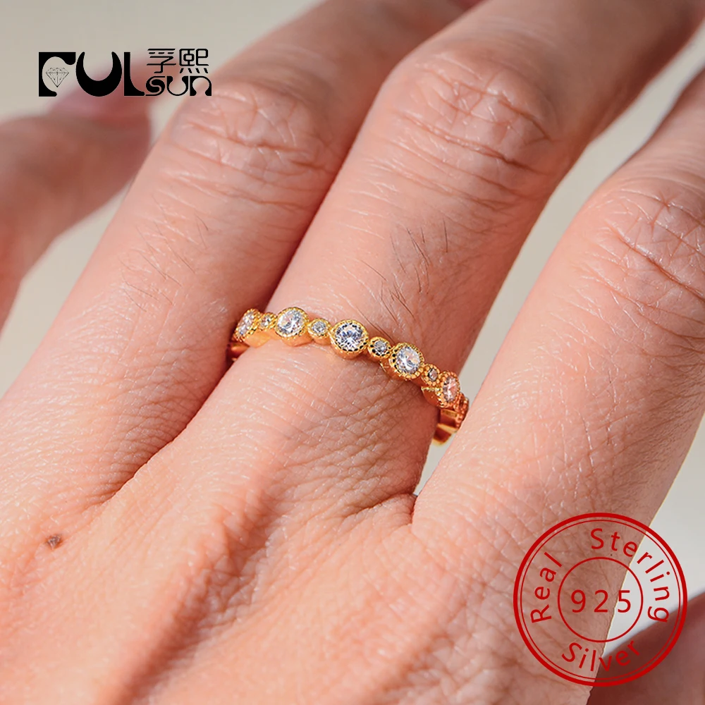 

Дизайнерские свадебные украшения из стерлингового серебра 925 пробы с позолотой 14 карат с кубическим цирконом, круглые бриллиантовые кольца Eternity Band для женщин