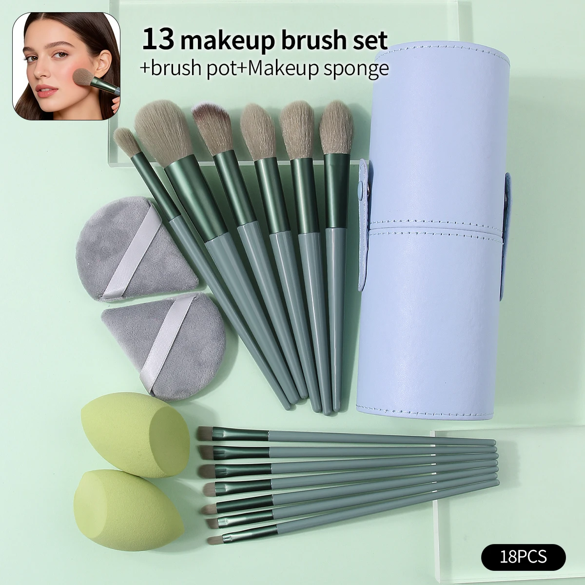 18-teiliges professionelles Make-up-Pinsel-Set – Mehrzweckpinsel + Trocken-/Nass-Schwamm/Gesichtspad für zwei Anwendungen + einfacher Aufbewahrungsbehälter