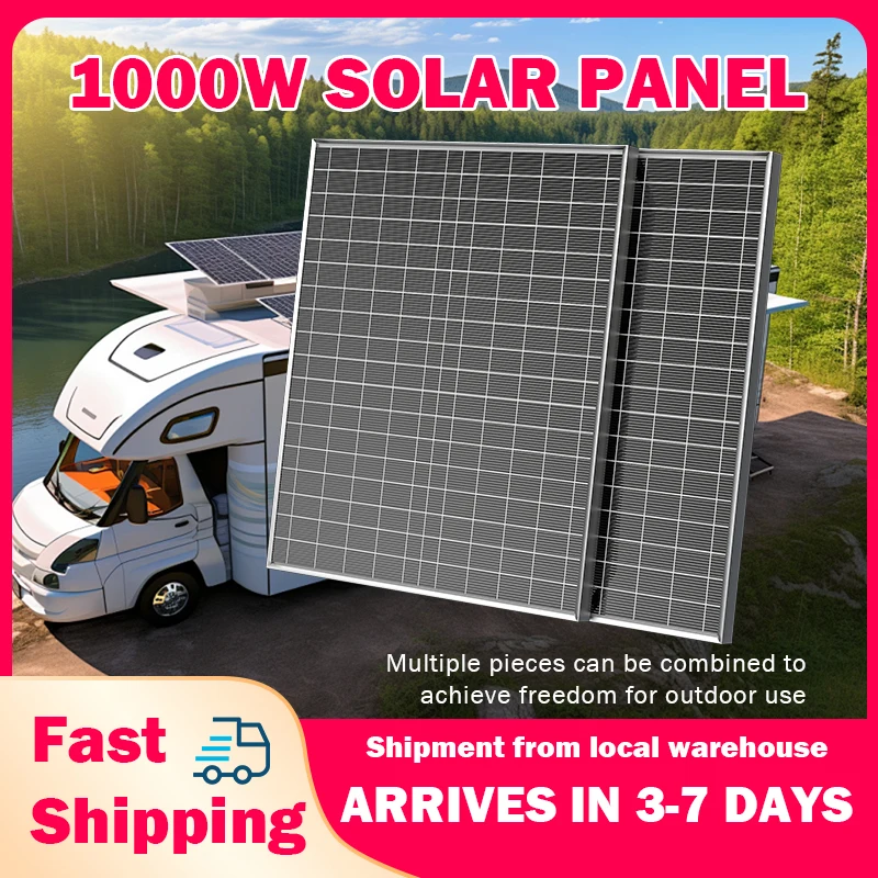 1000W Solarpanel 12V Hocheffizientes PV-Modul Off-Grid-Stromsystem für Wohnmobile, Wohnwagen, Zuhause, Outdoor-Camping, Batterieladung