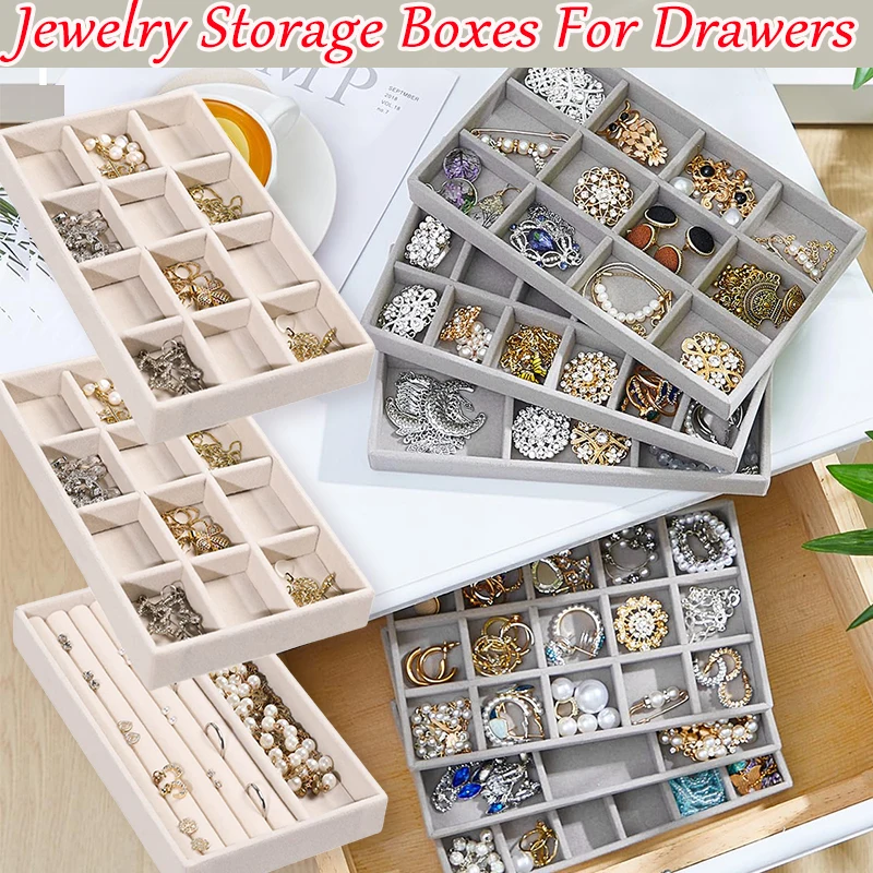 Samt Schmuck Vitrine Fall stapelbar exquisite Schmuck halter tragbare Ring Ohrringe Halskette Organizer Boxen für Schublade