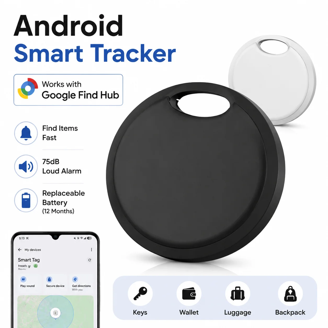 Умный трекер Google Find Hub для Android, Bluetooth-трекер, анти-потеряшка для ключей, смарт-метка для ключей, кошелька, сумки, багажа.