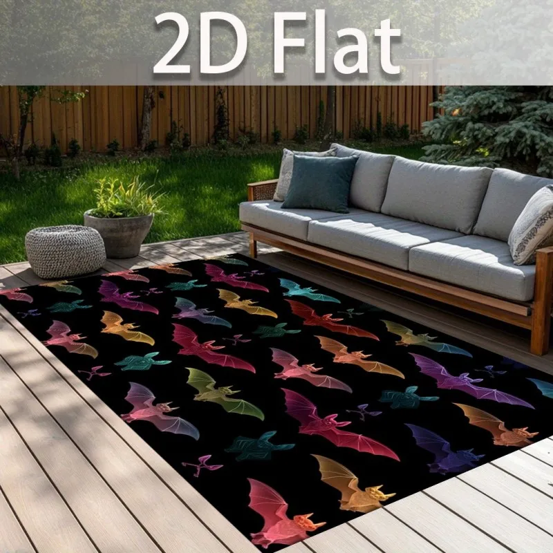 Halloween Bat Rug Colorful Gothic Printed Home Carpet Soft Non-Slip Flannel Floor Mat Living Room Decoration