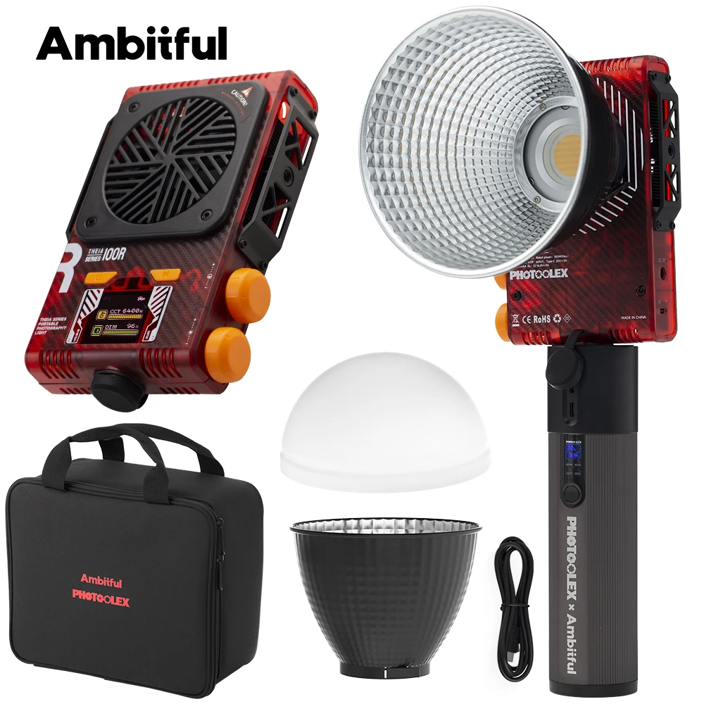 AMBITFUL 100R LED Video Light 100W 2700K-6500K Bi-color Version CRI 96+ TLCI 95+ Portable Pocket LED Light Control with APP