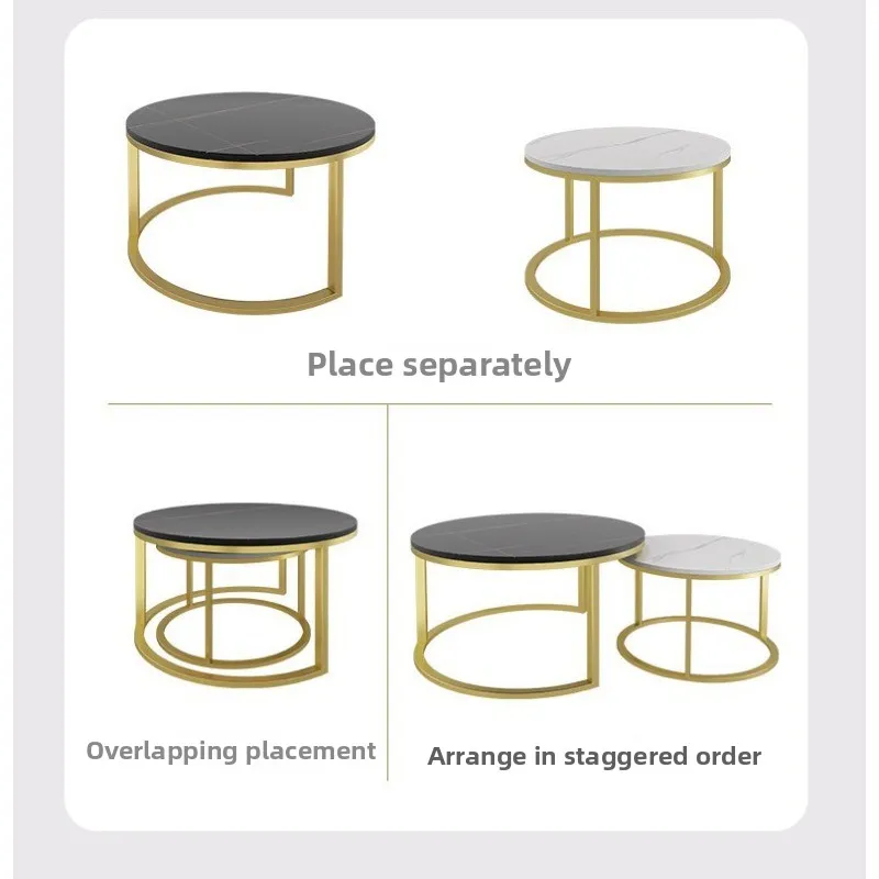 라이트 럭셔리 록 슬래브 커피 테이블 원형 티 테이블 커피 테이블, 심플한 거실 소형 아파트 사이드 테이블 조합
