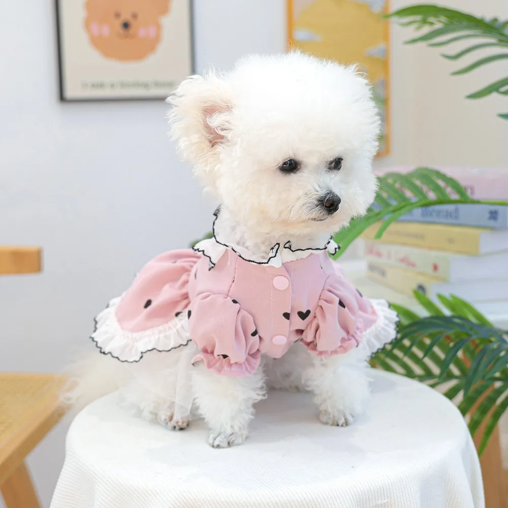 

Stylish Cute Dog Princess Dress Lightweight Breathable Pet Puppy Clothing Love Lace Dog Fluffy Skirt Summer Season