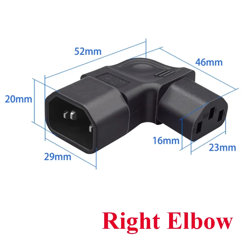 أسود الزاوية اليمنى/اليسرى 10A 250 فولت IEC320 C14 ذكر إلى C13 أنثى وعاء قابس مهايئ الطاقة لتلفزيون LED جدار جبل