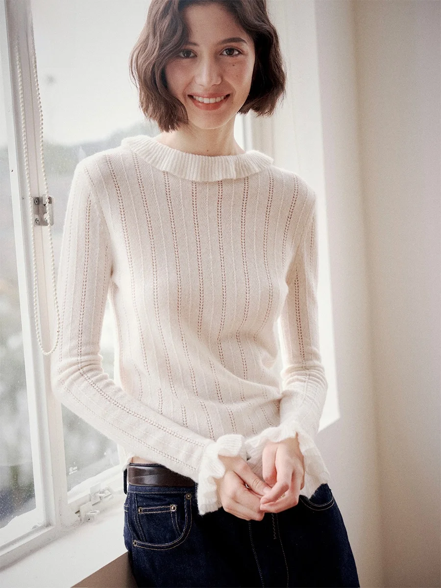 

Even Vintage Wool Silk Blend Knitted Base Layer with Double Wear Design And Lace Retro Sle Women's Faion