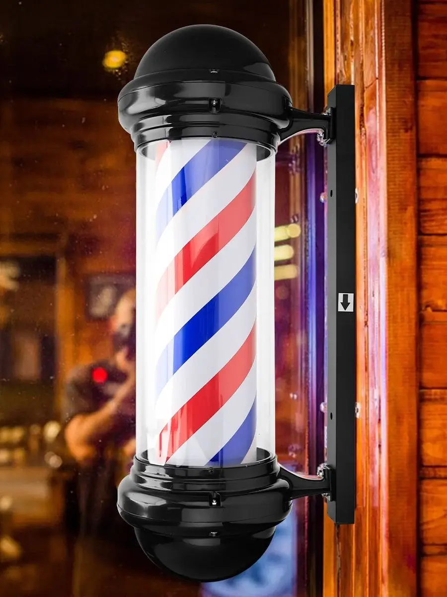 Signe rotatif pour salon de coiffure, lumière LED étanche à la pluie, outil de fête en plein air, salon de coiffure, style rétro