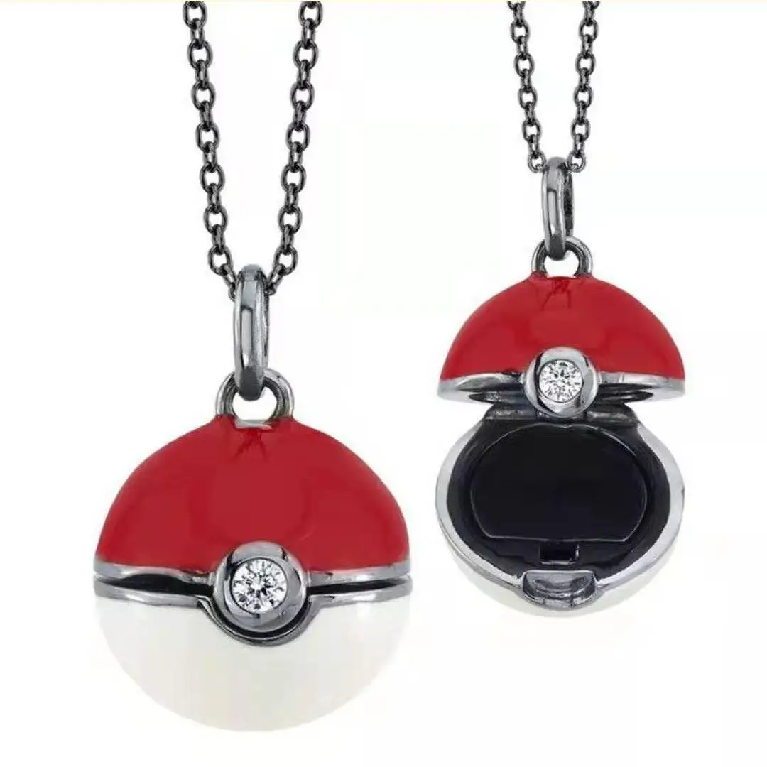 Pokemon Cartoon Anime Couple Fashion Trendy PokeBall Necklace Pendant Boys Girls Charm Birthday Festival Gift Surprise Present