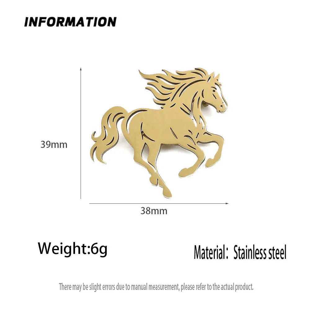 316L Stainless Steel Plated 18K Gold Galloping Horse Hollow‑Out Brooch Lapel Pin for Jacket Backpack Unisex Jewelry Gift