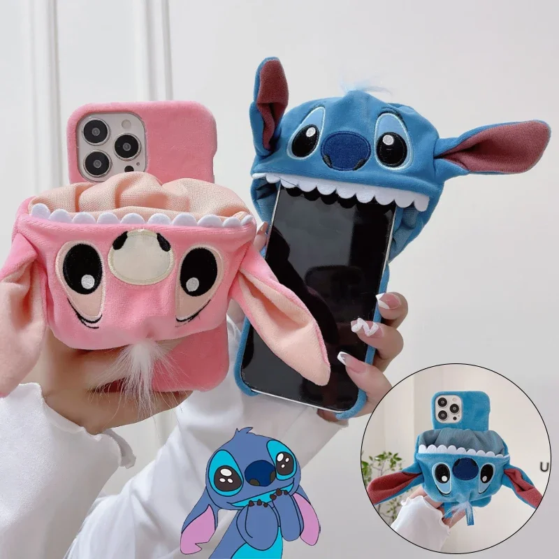 Disney Stitch Cartoon Phone Case Creative Plush Hat Shell for IPhone 14Pro Max 13 12 11Pro Max Shockproof Protective Shell Cover