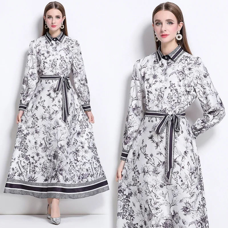 

Office Lady Summer Spring Fashionable Women's Dress Elegant Floral printed Dress With Slimming Waistline – Long Style